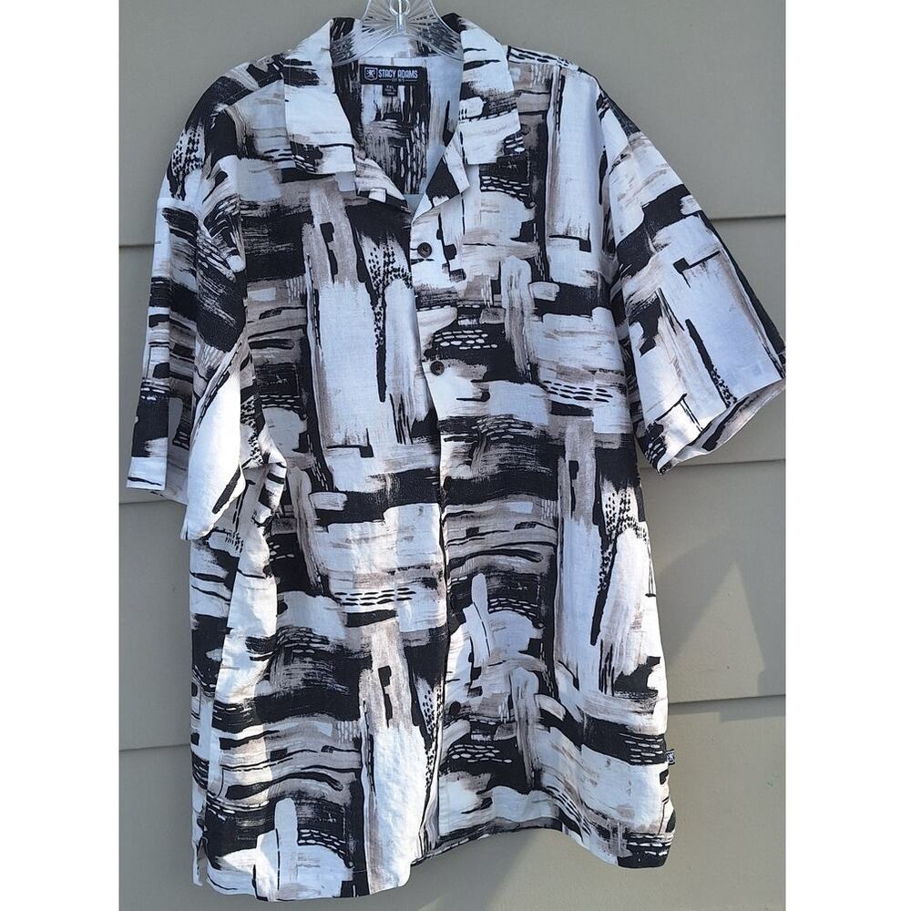 Stacy Adams Men's Abstract Print Linen blend Casual Short Sleeves Shirt XXL